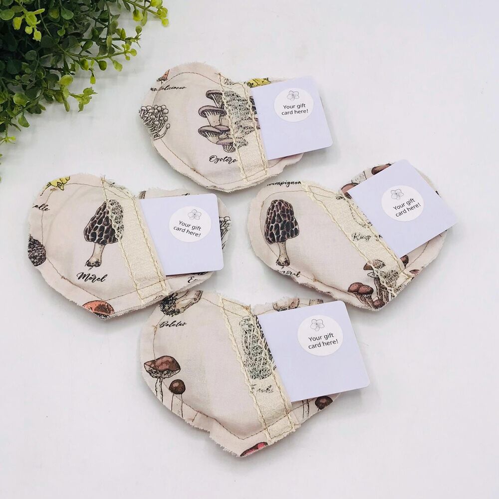 Set of 4 Fabric Pillow Gift Card Holders in Neutral Mushrooms 5x4 Inches